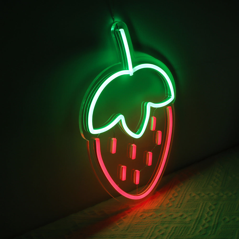 Red strawberry neon lights, wall mounted led neon sign for kids room
