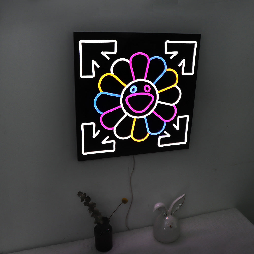 colorful sunflower neon sign, led neon flex sign with black backboard