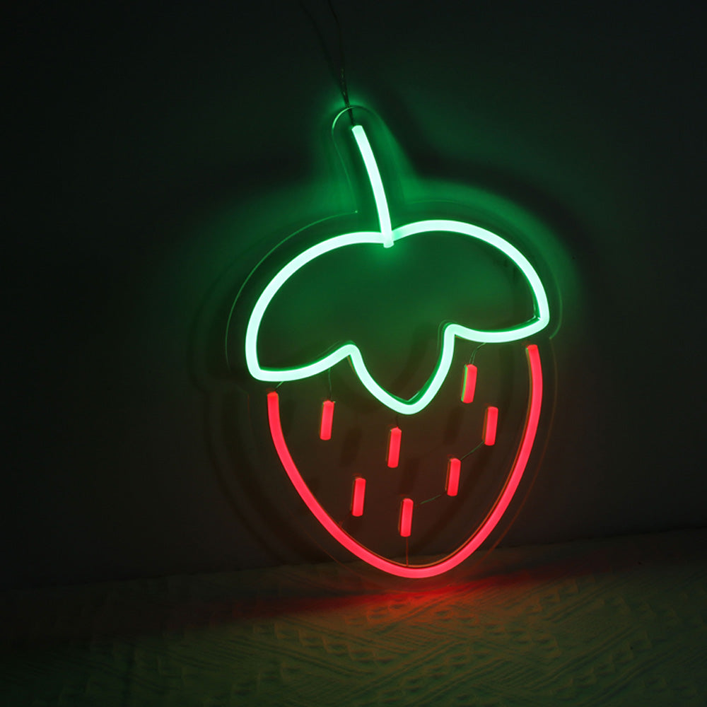 Red strawberry neon lights, wall mounted led neon sign for kids room