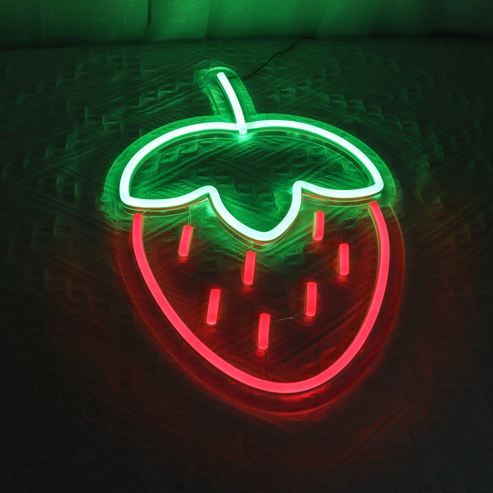 Red strawberry neon lights, wall mounted led neon sign for kids room