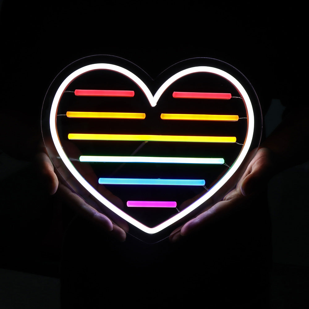 Rainbow heart neon sign, led neon flex sign,neon signs for sale