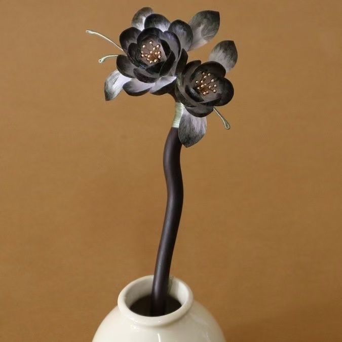 Handcrafted Intangible Cultural Heritage Velvet Flower Sandalwood Hairpin Headpiece Gift for Everyday Hairstyles