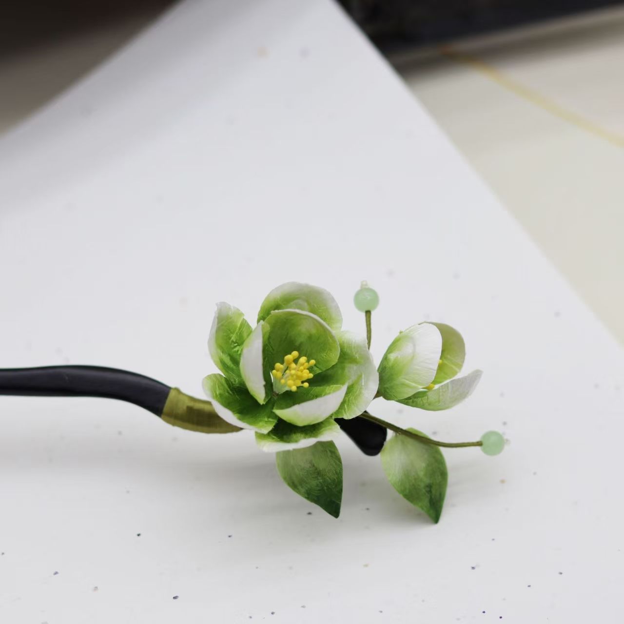 Pear blossom silk velvet flower wooden hairpin bun hairpin headdress