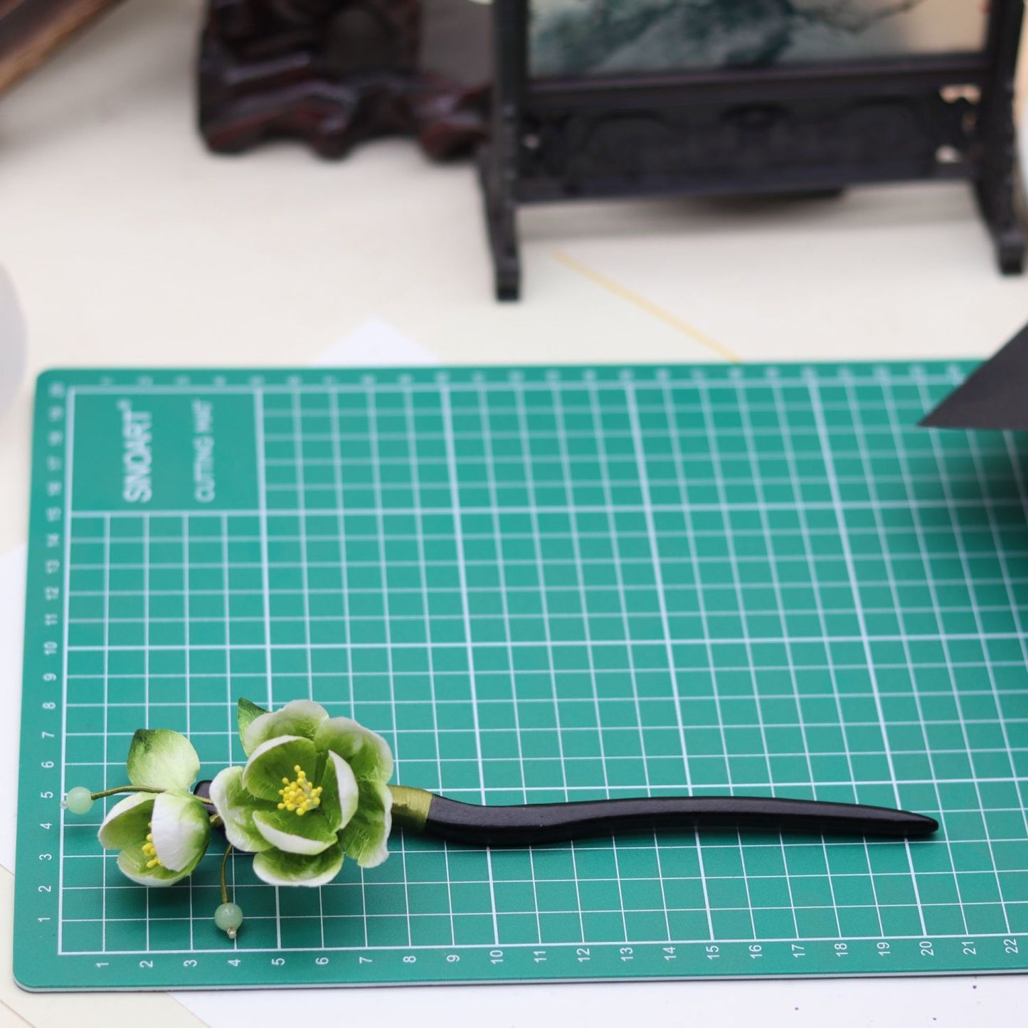 Pear blossom silk velvet flower wooden hairpin bun hairpin headdress