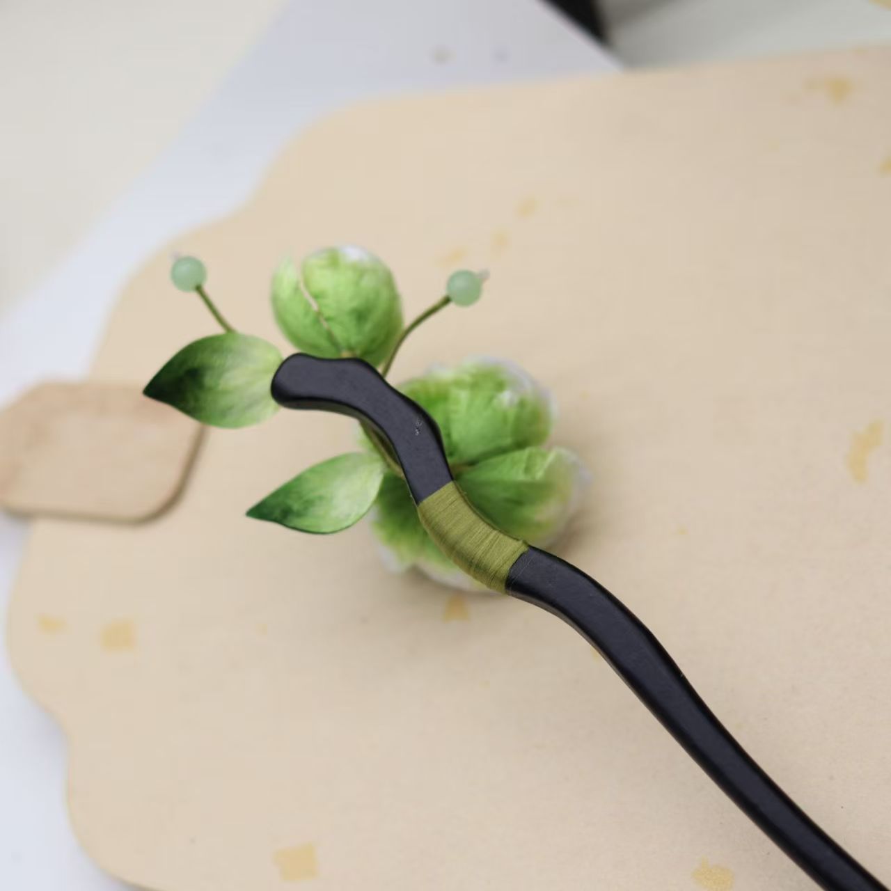 Pear blossom silk velvet flower wooden hairpin bun hairpin headdress