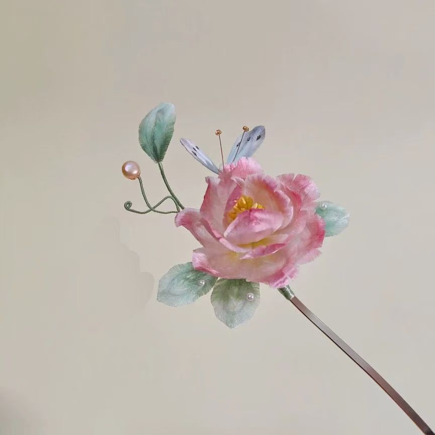 Handmade original design velvet flower hairpin, rose hairpin, butterfly hairpin, intangible cultural heritage velvet rose flower.