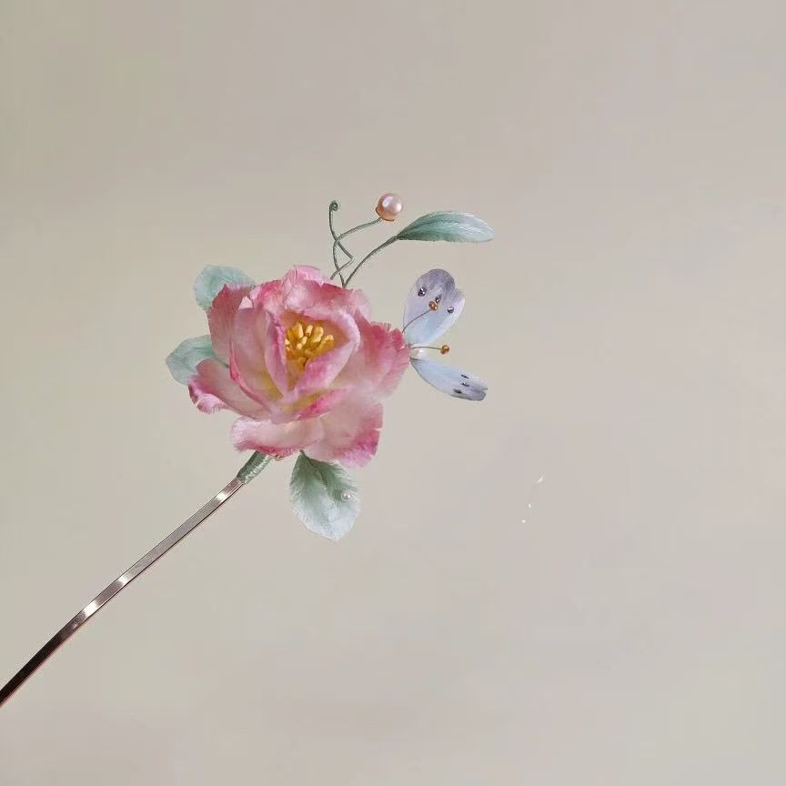 Handmade original design velvet flower hairpin, rose hairpin, butterfly hairpin, intangible cultural heritage velvet rose flower.
