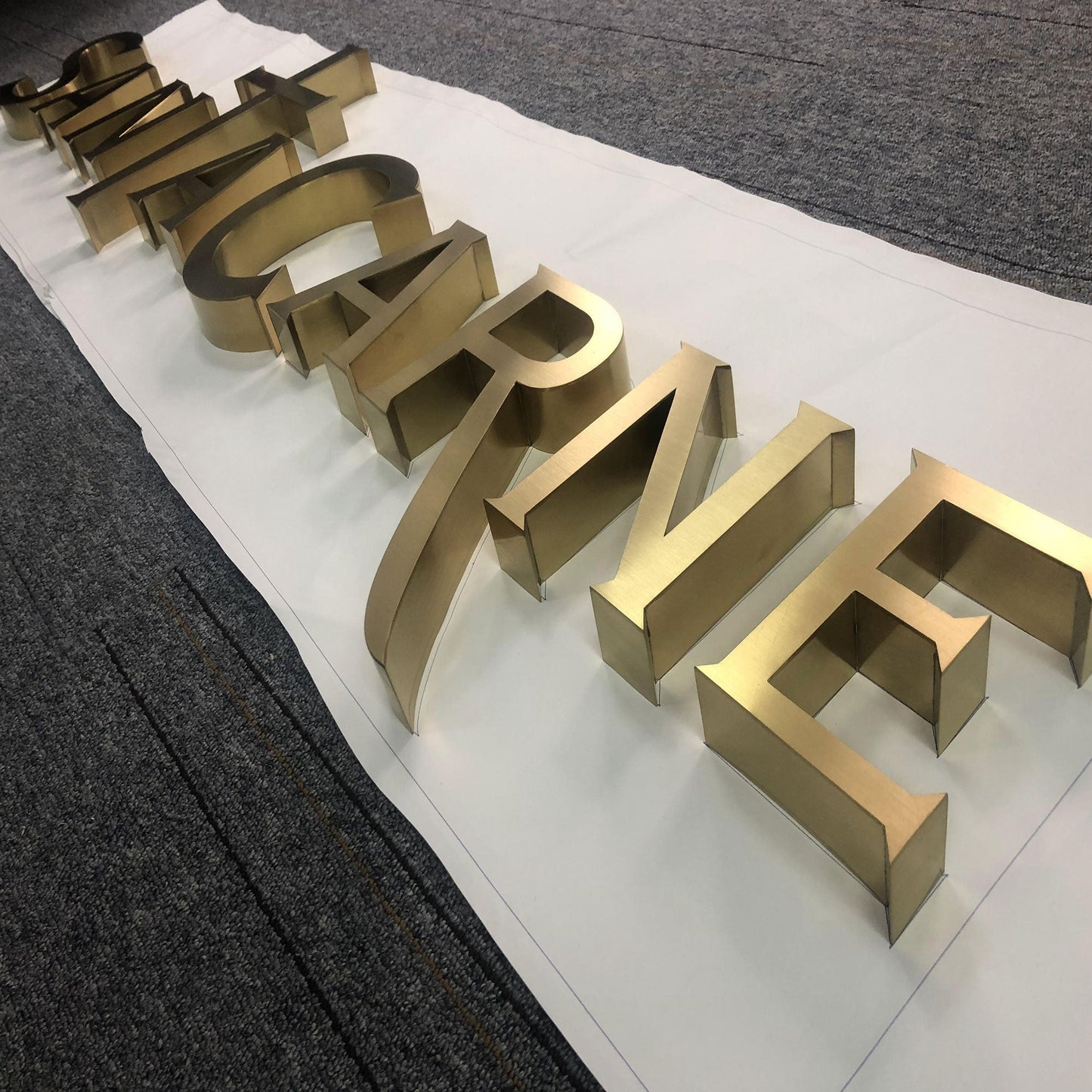 Custom decorative brushed brass finish metal letters sign laser cut 3D logo gold channel letters for wall logo