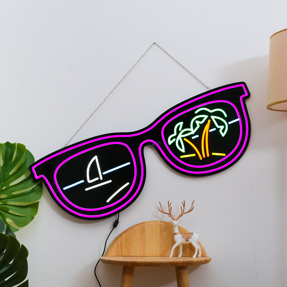 purple glass neon sign with black backboard,led flexible neon sign hanging on the wall