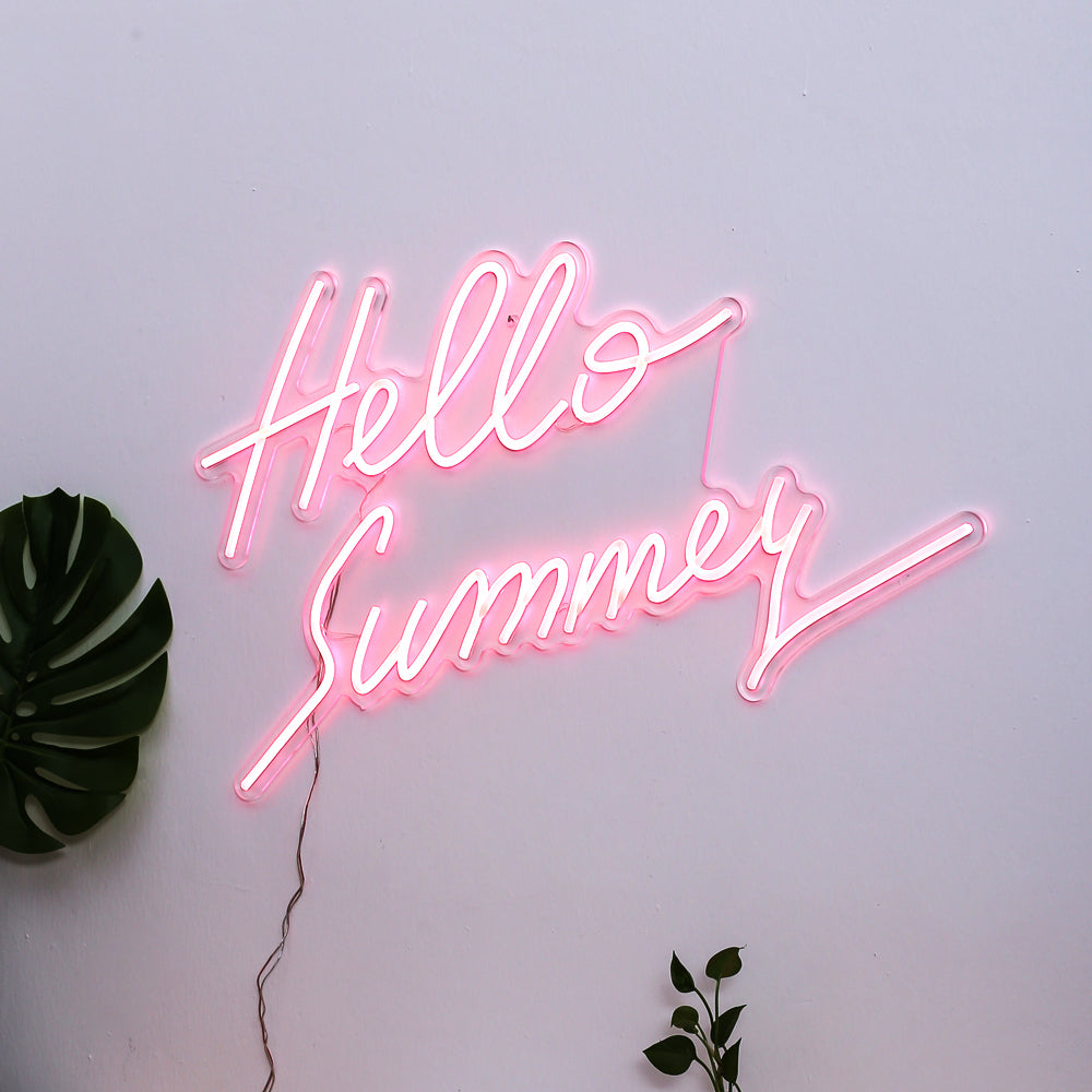 pink "Hello summey" neon sign, led flexible neon sign, wall mounted neon sign