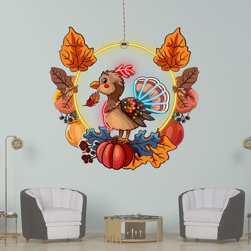 Thanksgiving neon signs Turkey with Fruit Basket Decoration - The Perfect Combination for Holiday Cheer