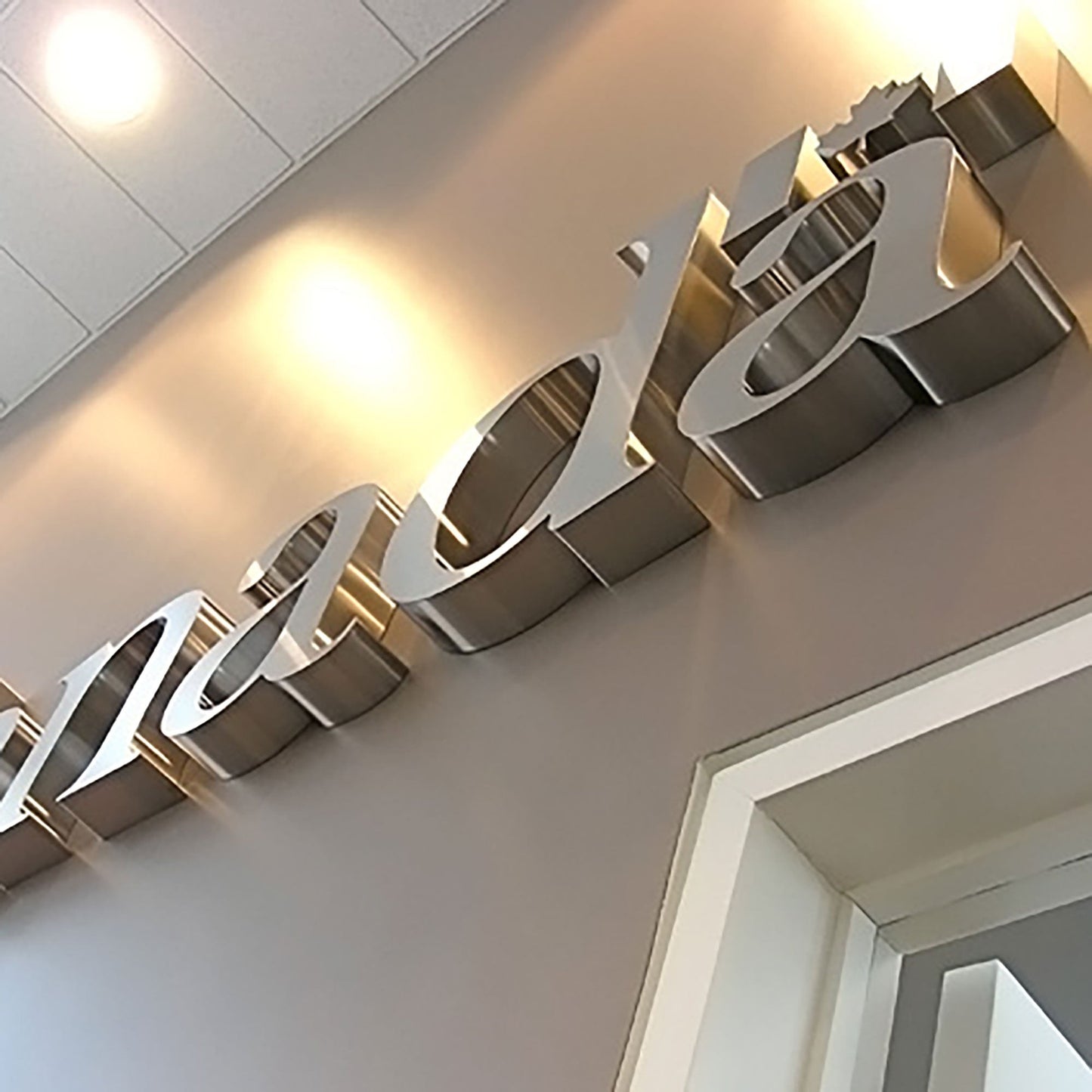 Metal 3D logo Brushed Surface Silver Non Illuminated Channel Letters Indoor Lobby Signage