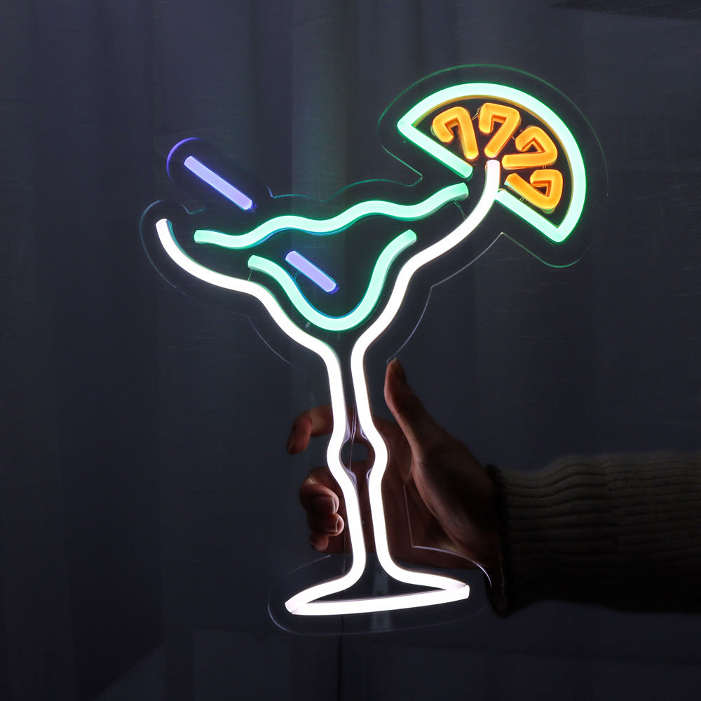Cocktail glass neon signage with, flexible led neon for bar