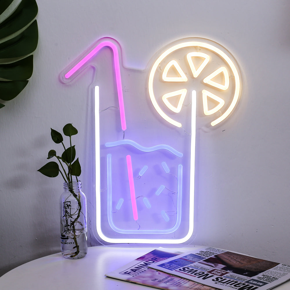 lemon juice glass neon sign, led neon flexible sign board,lighting neon sign
