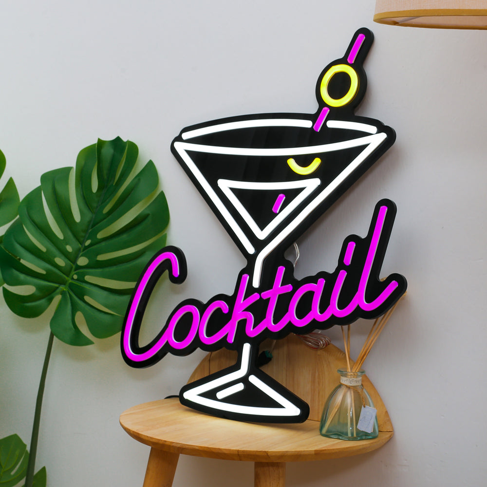 fashion cocktail glass neon sign with black backboard for the bar
