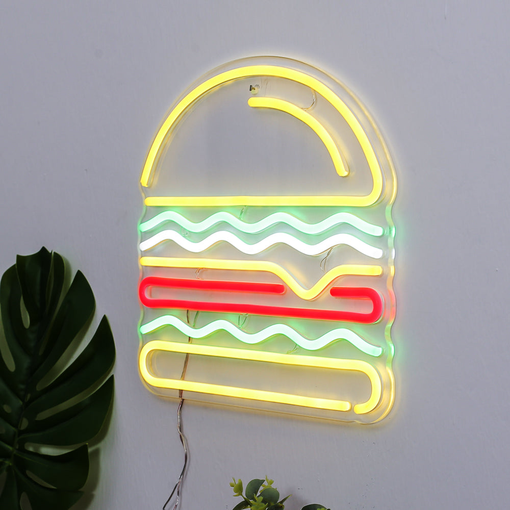 Neon Hamburger lighting,wall mounting neon sign for burger shop