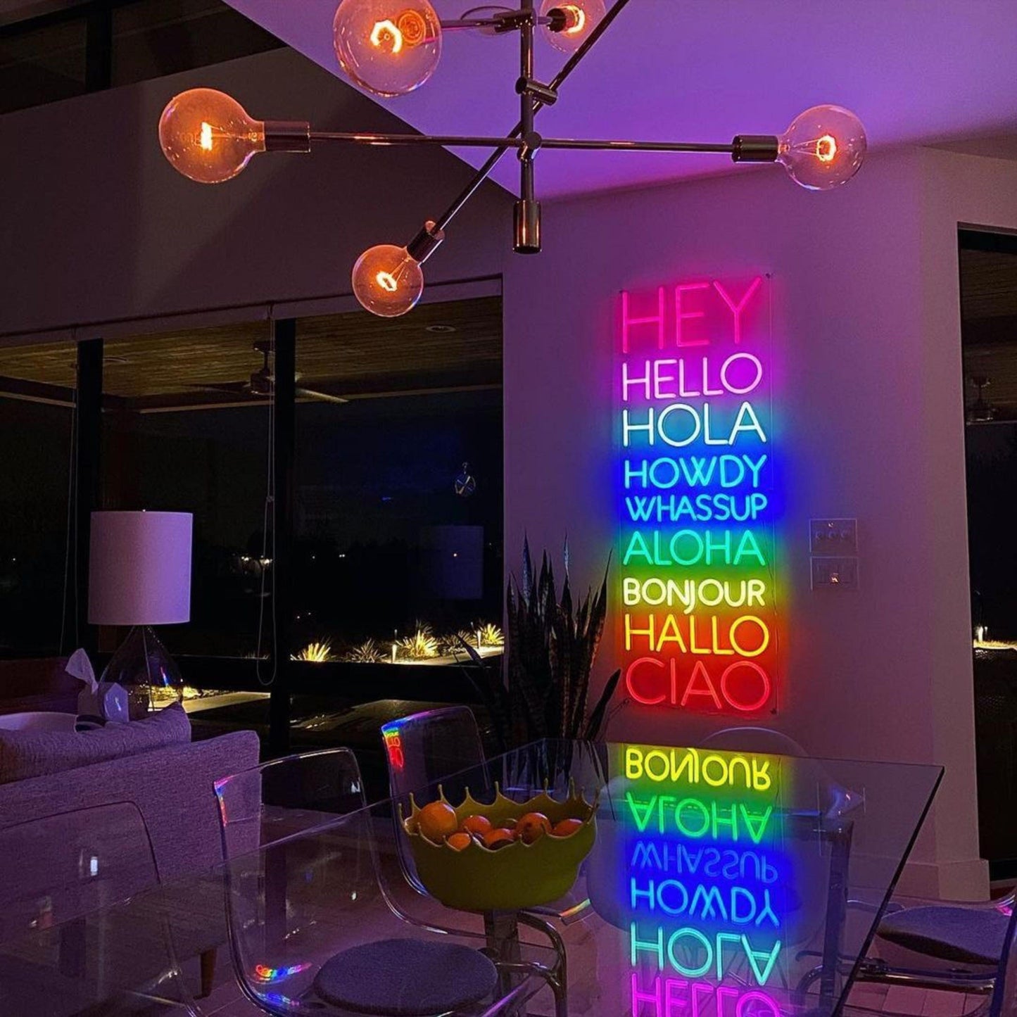 HEY HELLO HOLA neon signs