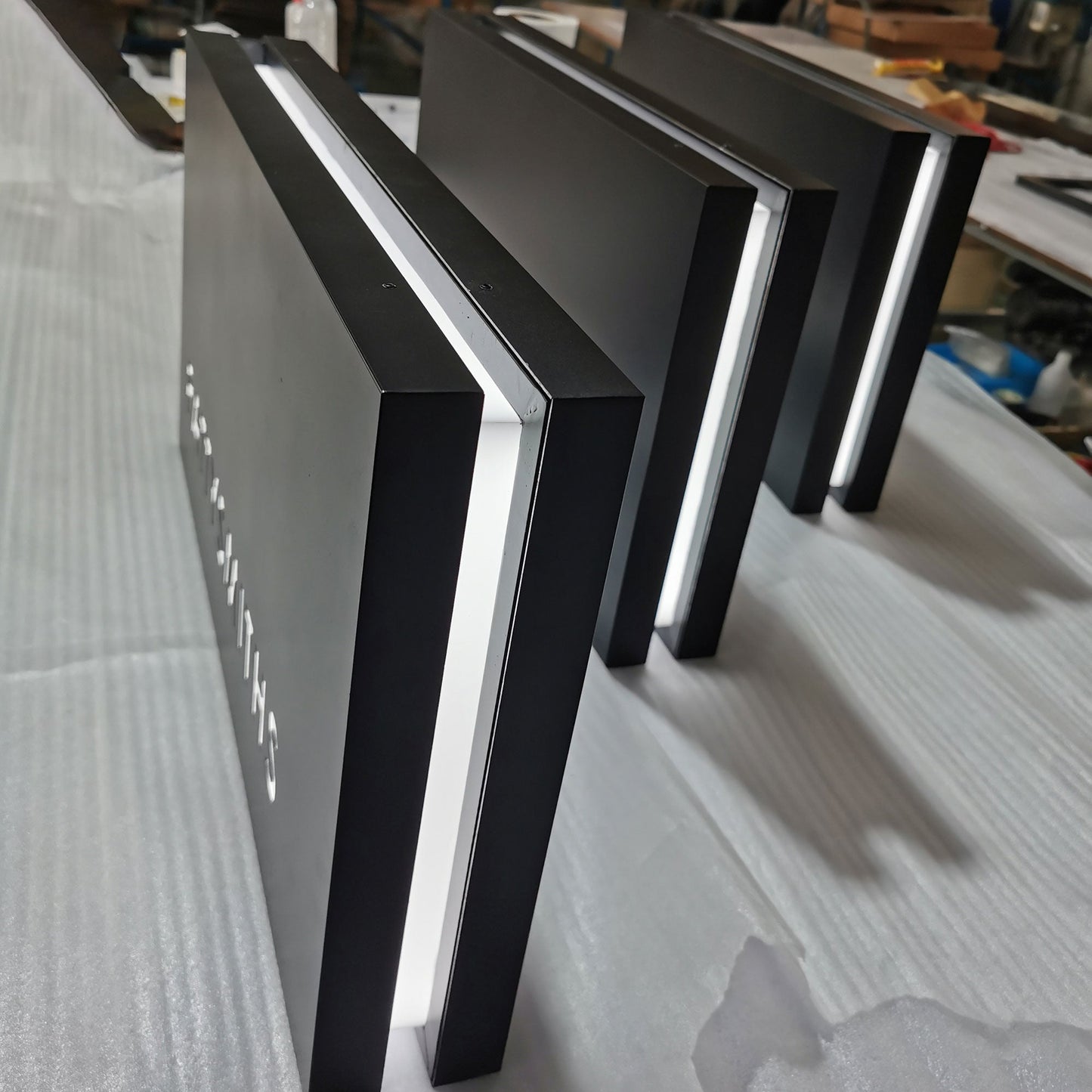 Outdoor store front double sided illuminated rectangle stainless steel led light box wall blade sign