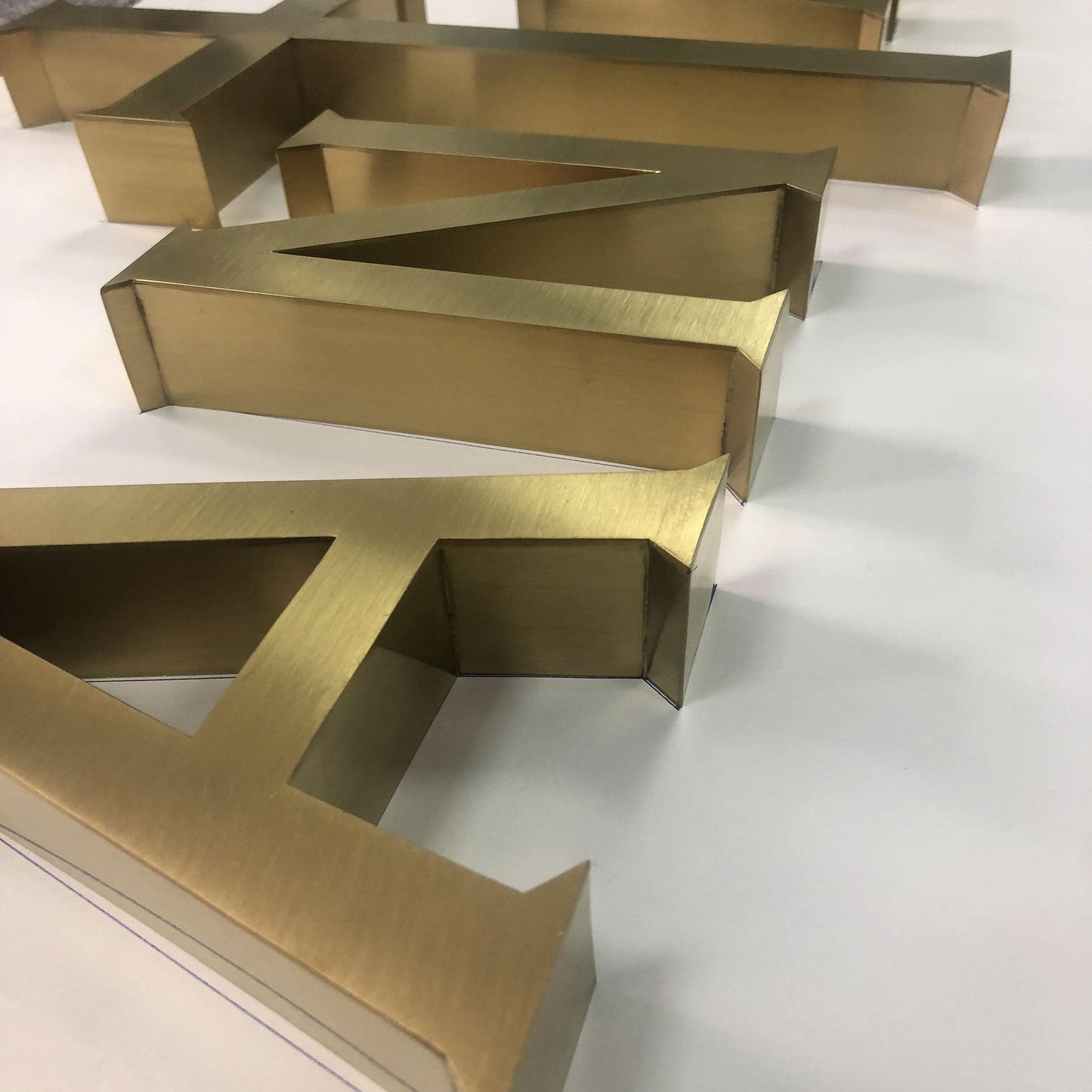 Custom decorative brushed brass finish metal letters sign laser cut 3D logo gold channel letters for wall logo