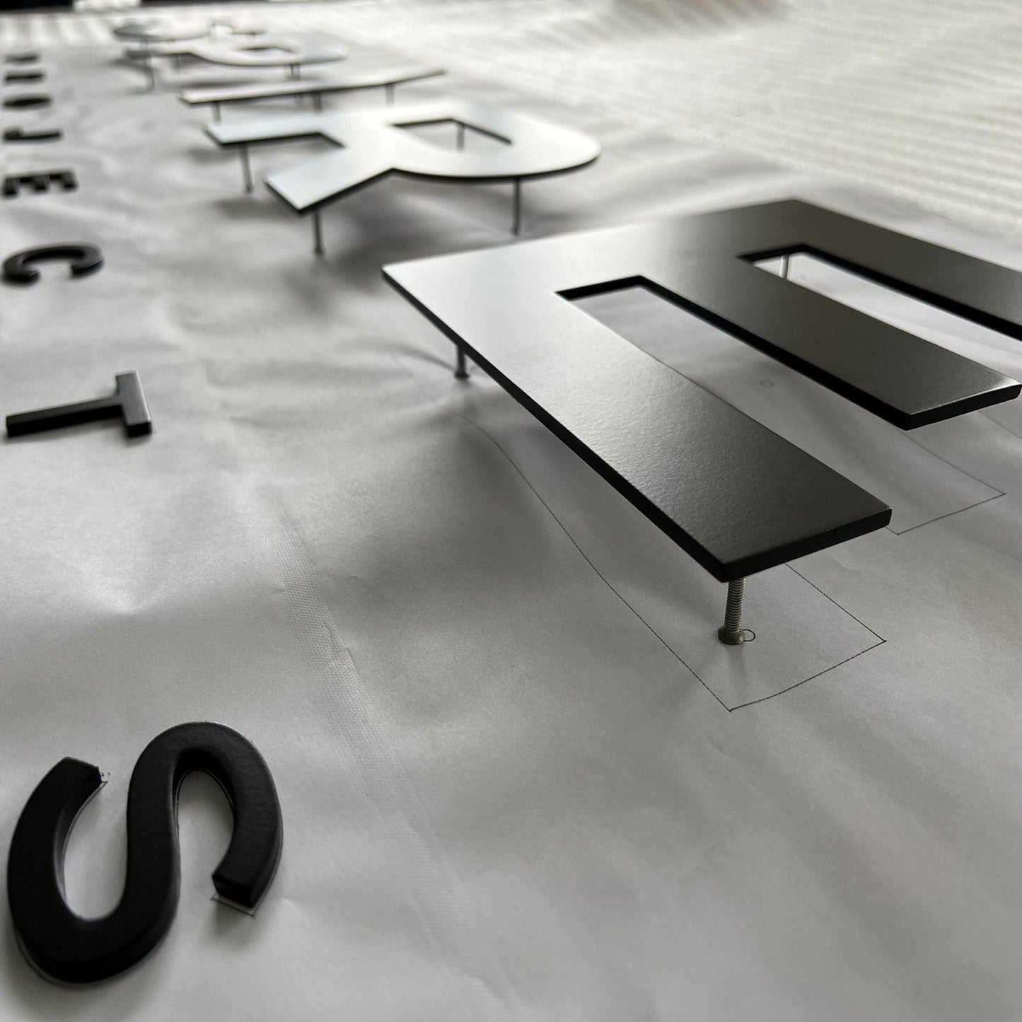 Stud Mounted Signs 3D Wall Letters Company Sign Logo Black Painted Metal Letters Business Sign