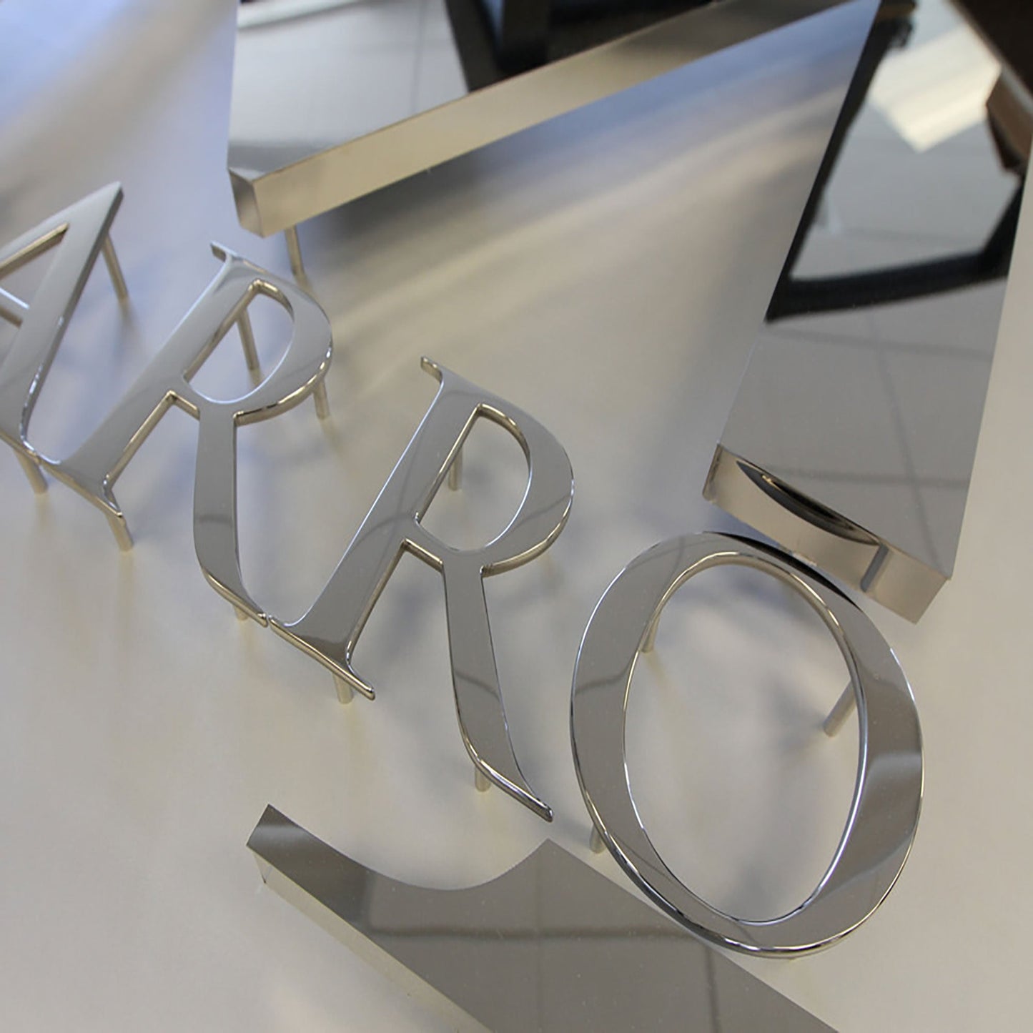 Free design company hotel image wall logo sign back luminous letter stud mounted polished led logo sign