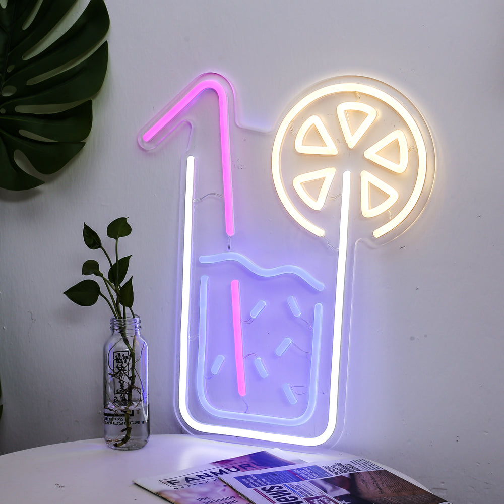 lemon juice glass neon sign, led neon flexible sign board,lighting neon sign