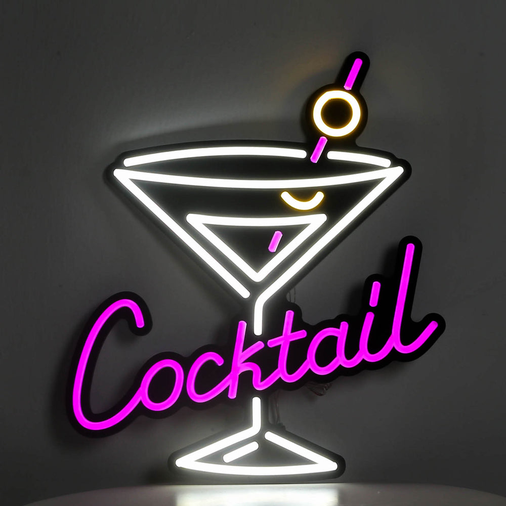 fashion cocktail glass neon sign with black backboard for the bar