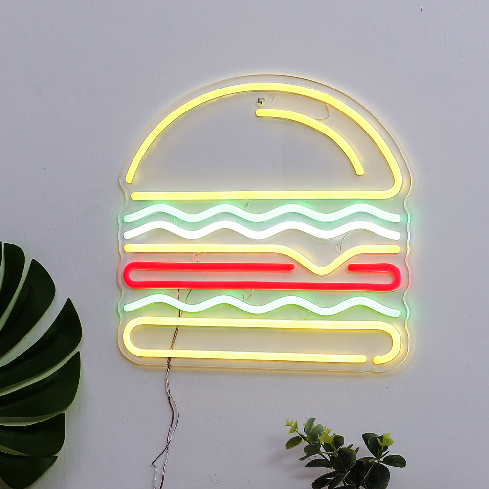 Neon Hamburger lighting,wall mounting neon sign for burger shop