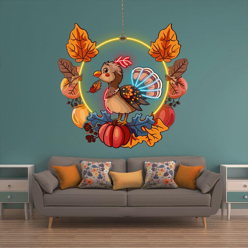 Thanksgiving neon signs Turkey with Fruit Basket Decoration - The Perfect Combination for Holiday Cheer