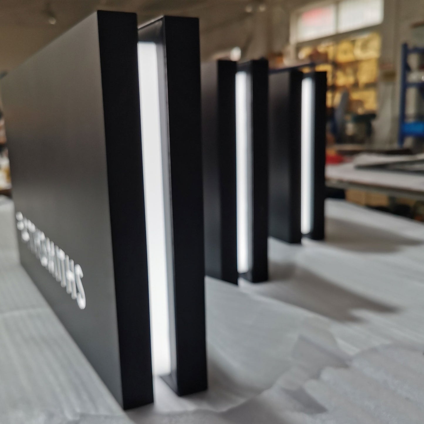 Outdoor store front double sided illuminated rectangle stainless steel led light box wall blade sign