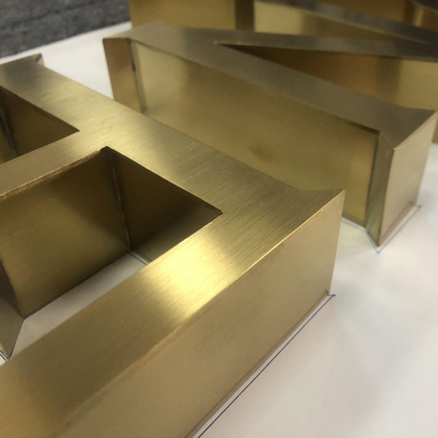 Custom decorative brushed brass finish metal letters sign laser cut 3D logo gold channel letters for wall logo