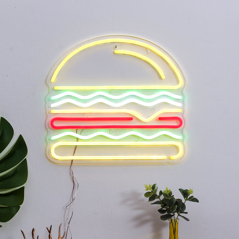Neon Hamburger lighting,wall mounting neon sign for burger shop