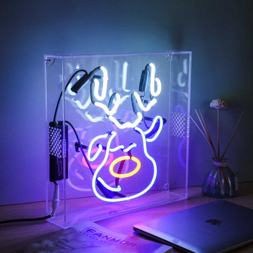 Reindeer neon sign for X'mas,home decoration neon sign,glass neon tube sign in box