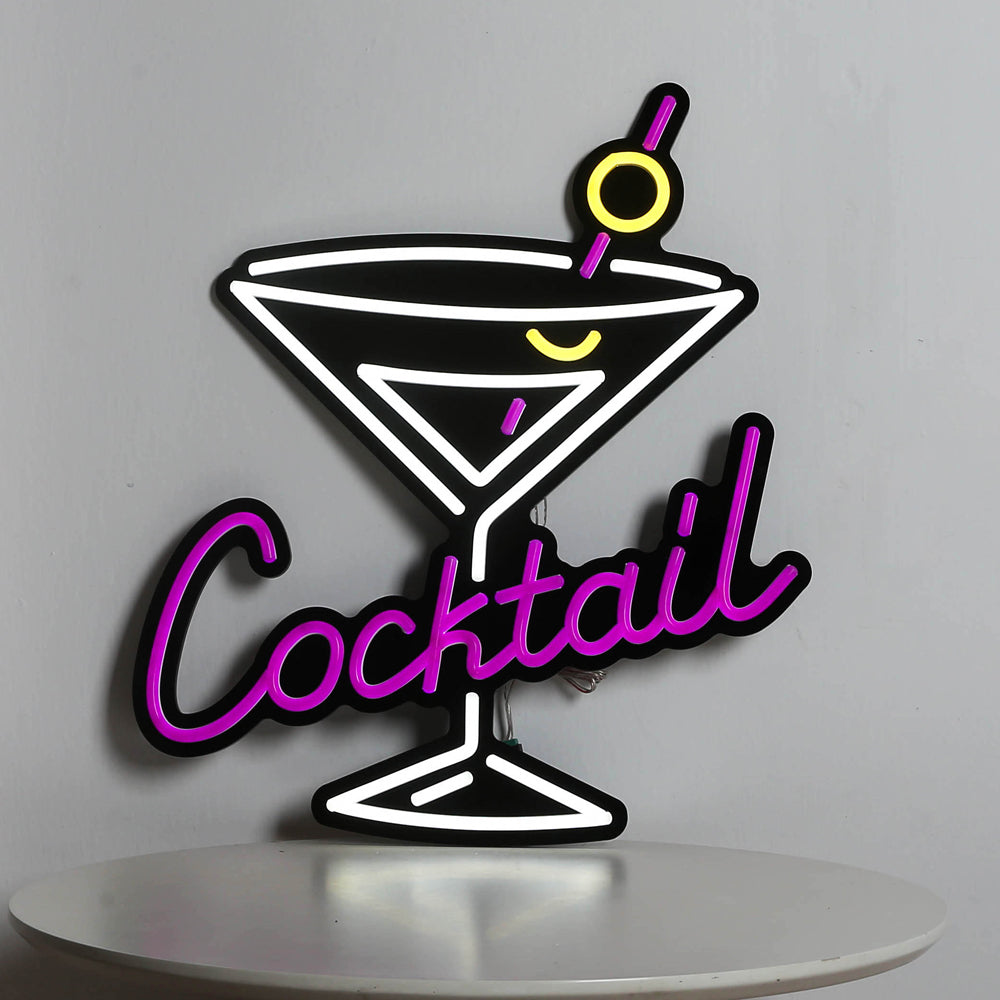 fashion cocktail glass neon sign with black backboard for the bar