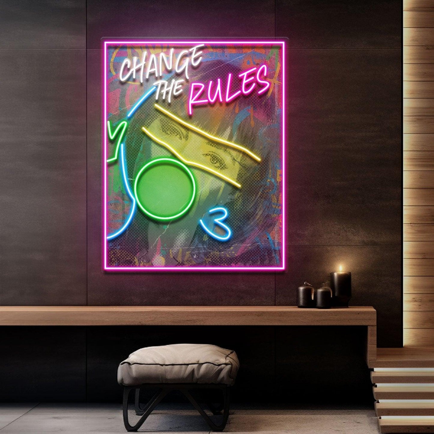Rebelious Change The Rule Collapse Art LED Neon Signs Light Pop Art
