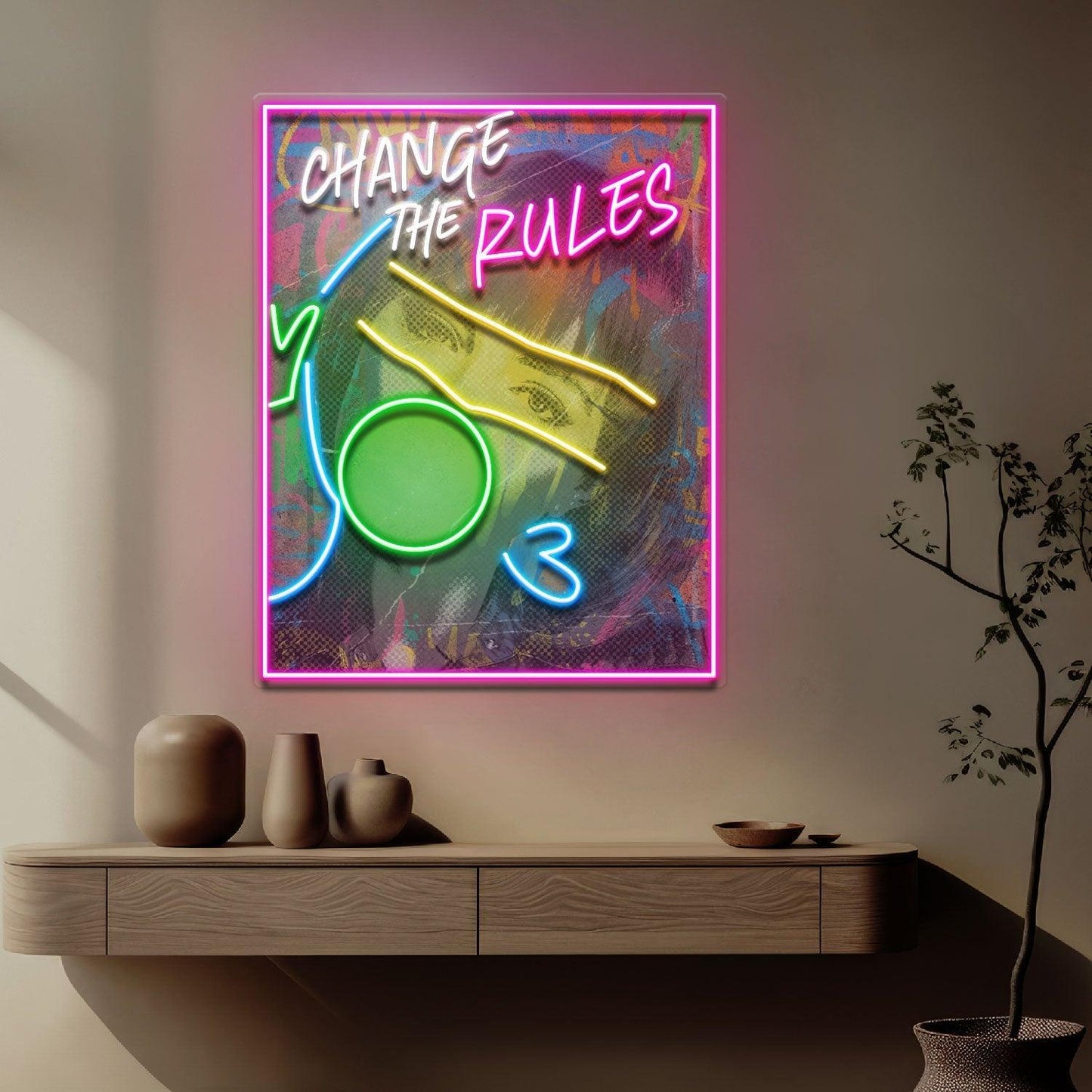 Rebelious Change The Rule Collapse Art LED Neon Signs Light Pop Art