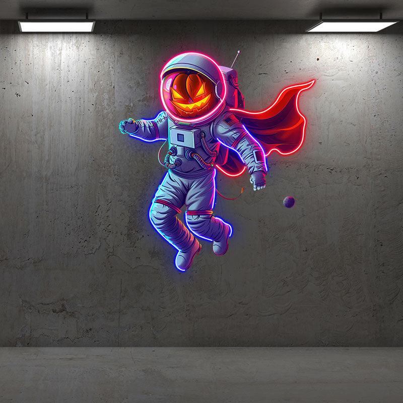 Astronaut Pumpkin Helmet LED Neon signs| Red Cloak Astronaut Decoration Lights | Creative Night Lights | Home Party Decoration