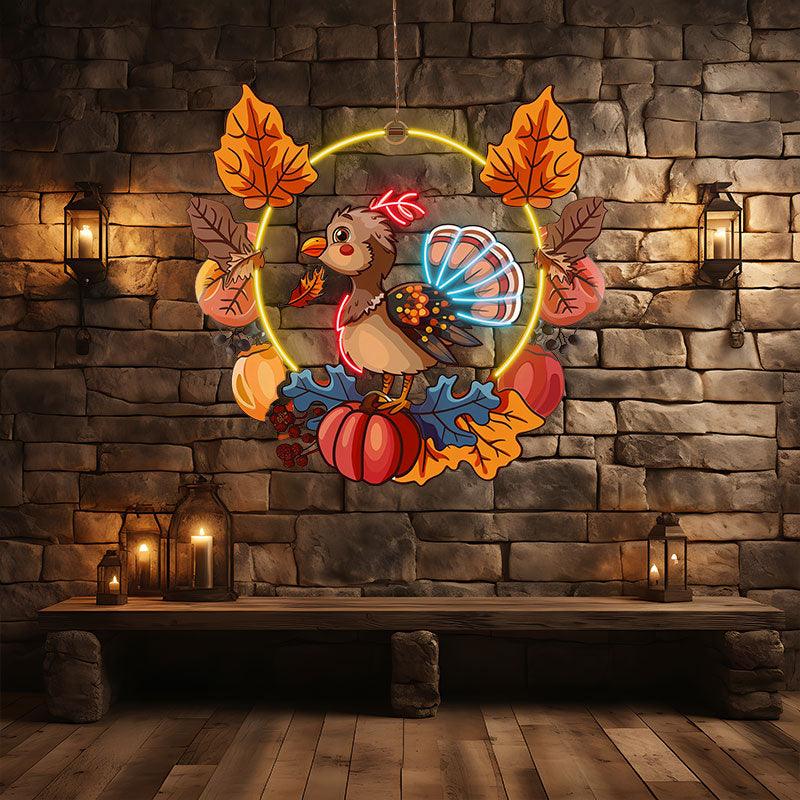 Thanksgiving neon signs Turkey with Fruit Basket Decoration - The Perfect Combination for Holiday Cheer