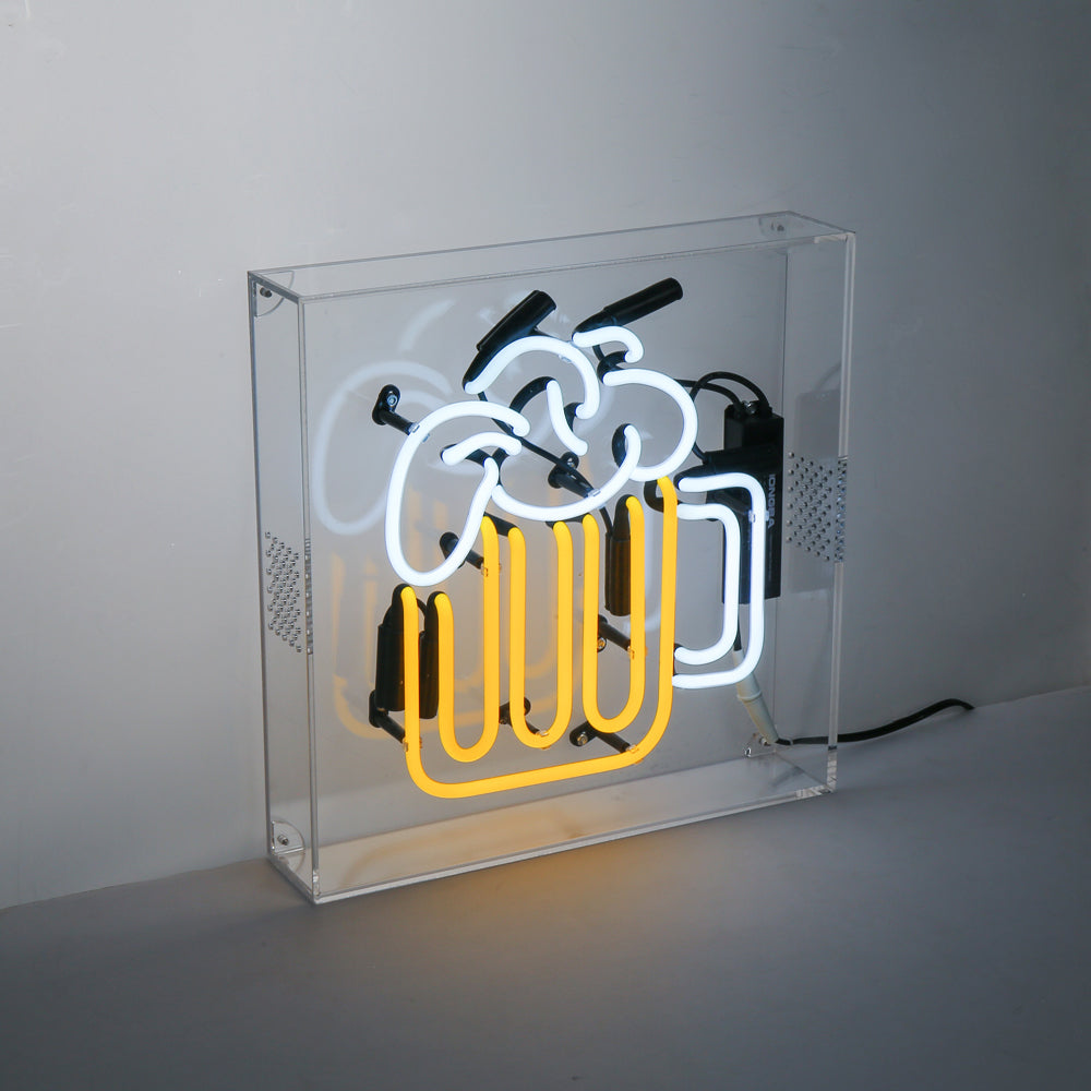Beer cup neon sign for bar,table standing glass neon tube sign box