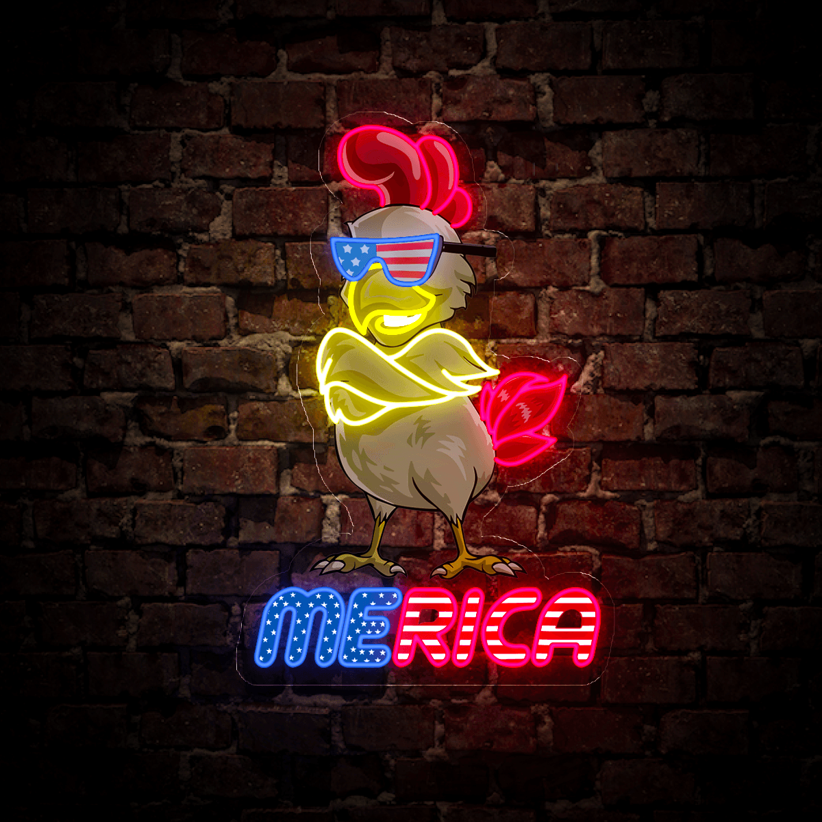 Funny Merica Chicken 4th of July Artwork Neon Sign