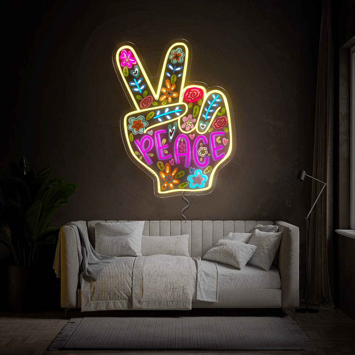 Peace Hand Artwork Neon Sign