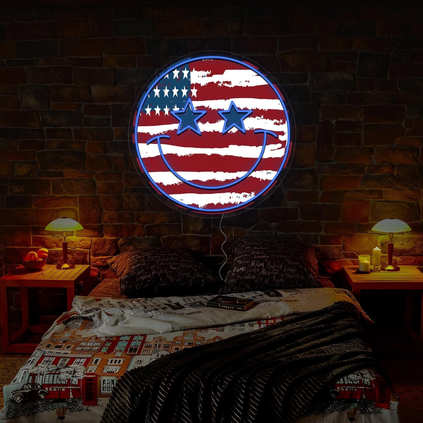 Smile Face 4th of July Artwork Neon Sign
