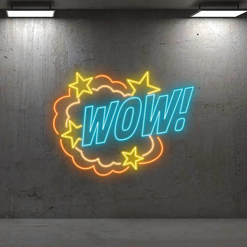 Toysign Custom Text Neon Sign, WOW! Neon Sign with Starburst – Colorful LED Sign for Kids Rooms, Playrooms and Party Decorations