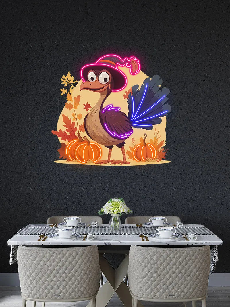 Neon Thanksgiving Turkey Light Decoration - Fun holiday decor with glowing accents to brighten up your Thanksgiving celebration!