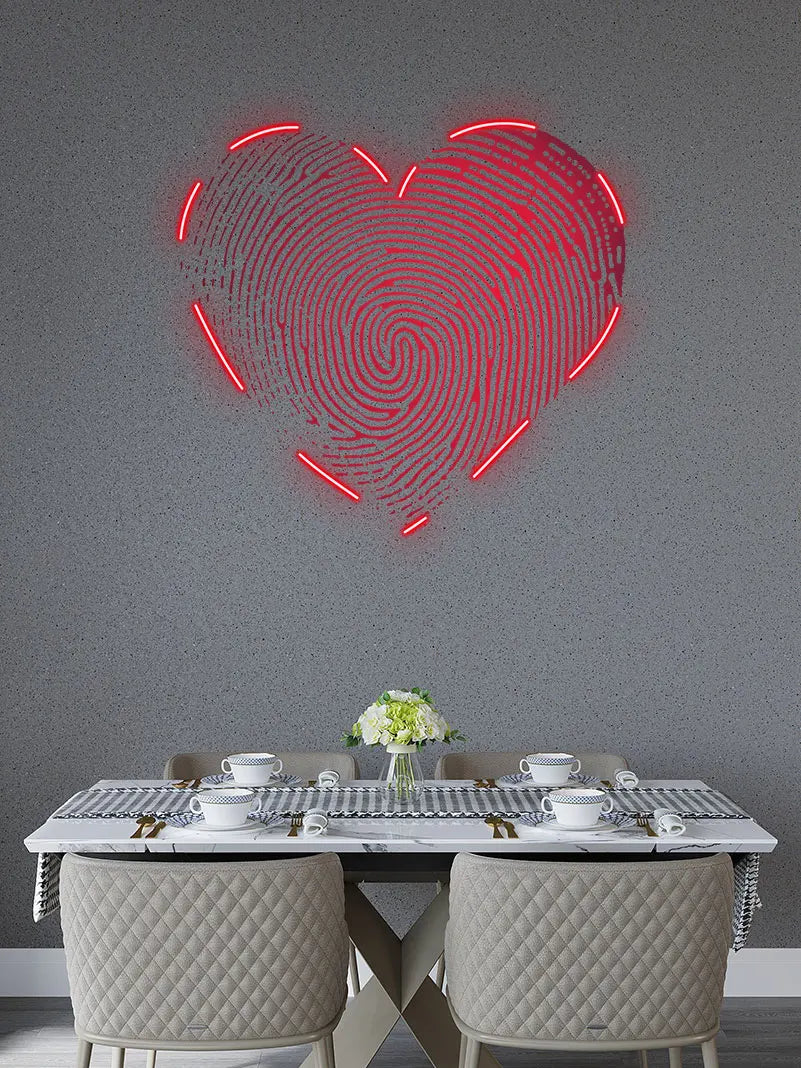 Red Fingerprint Heart Neon Sign, Creative Wall Hanging Neon Light, Whimsical Wedding Decor Light