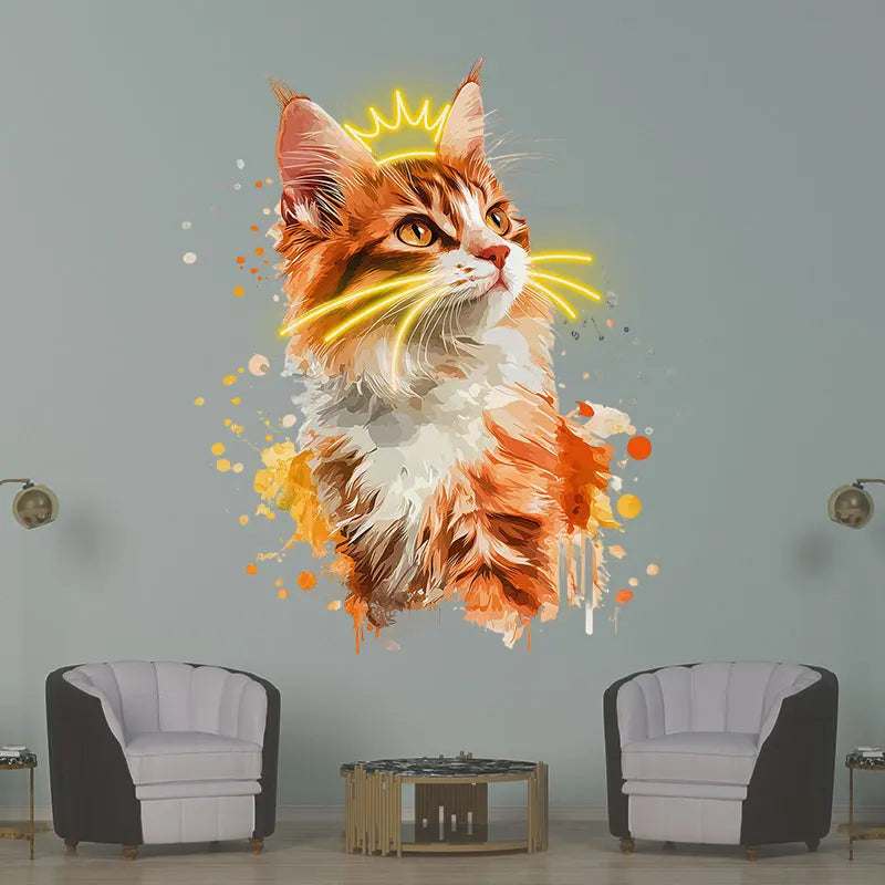 Cute Cat Wearing Crown Wall Hanging Decor Custom LED Neon Sign