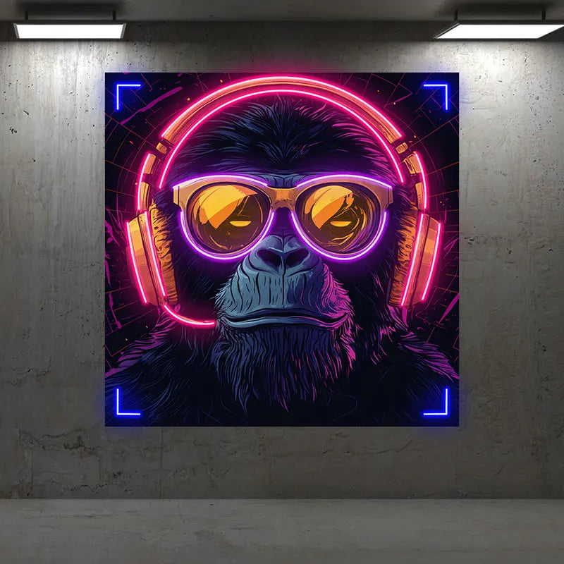 Toysign Custom Neon Light, Futuristic Neon Monkey with Headphones - High Tech Vibe, LED Wall Art for Cyberpunk Room Aesthetic