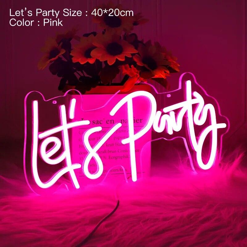 Lets Party Neon Sign LED Lamps Garden Birthday Celebrate Party Art Wall Decor Gift