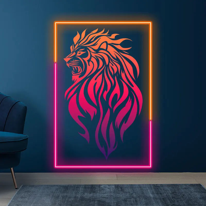 Fierce Lion Tattoo Neon Light, Modern & Stylish Neon Art Wall Decor, Perfect Gift for Lion Lovers, Personalized Room Decor Light