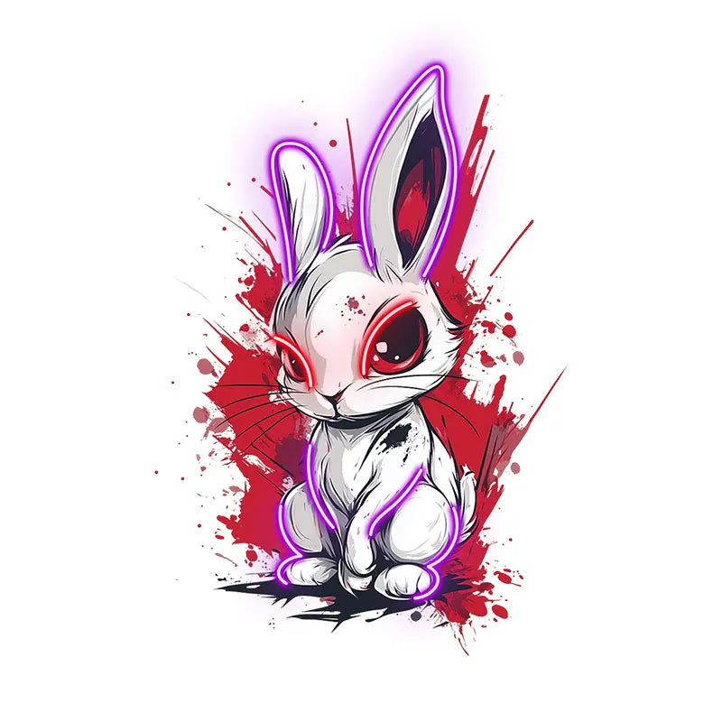 Toysign Edgy Neon Bunny Wall Art – Graffiti-Style LED Sign with Intense Eyes, Urban Cartoon Decor for Game Room, Bar & Studio
